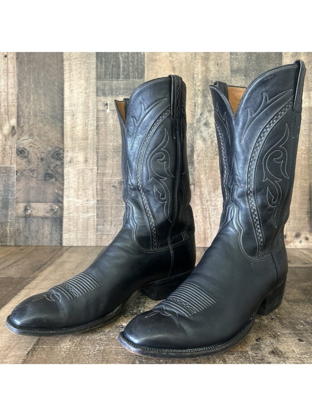 Lucchese San Antonio L0388 Vintage Black Western Cowboy Boots Mens 13 D